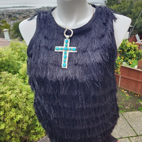 Large Navajo Sterling Silver & Turquoise Cross Pendant